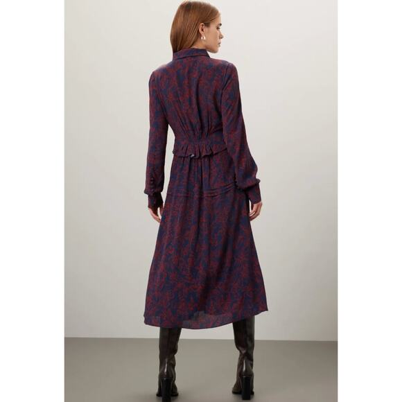 Jason Wu Dress Womens 6 Blue Red Floral Chiffon Shirt Collared Midi Tie Neck - Picture 2 of 12